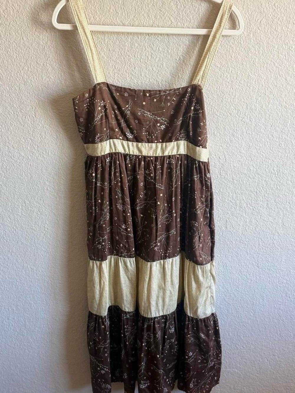 Kimchi Blue Y2K Floral Brown & Yellow Dress Tiered Babydoll Cottagecore Peasant